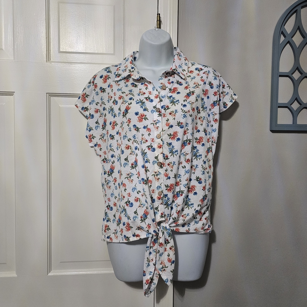 Floral Button-Down Tie-Front Shirt